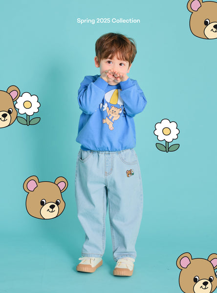Floral Denim Pants Light Blue