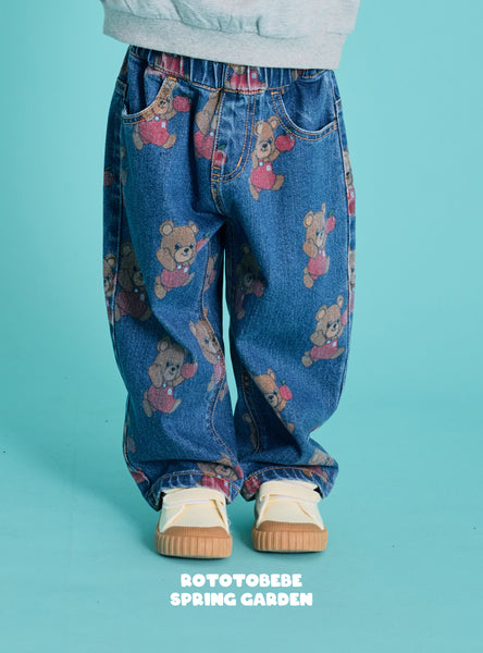 Floral Pattern Denim Pants Denim