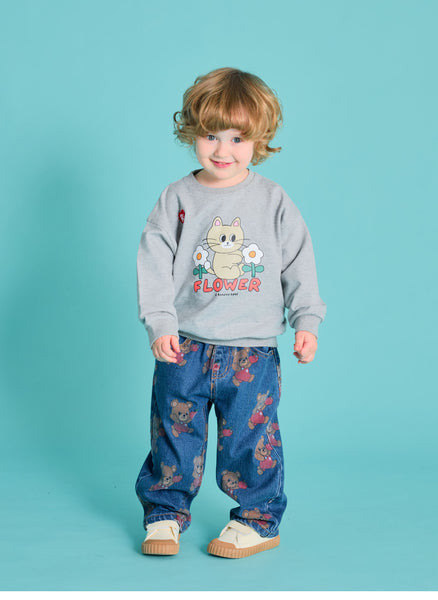 Floral Pattern Denim Pants Denim