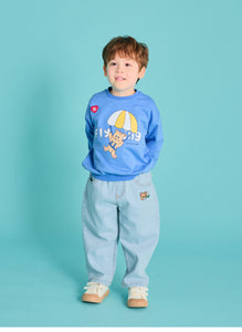 Floral Denim Pants Light Blue