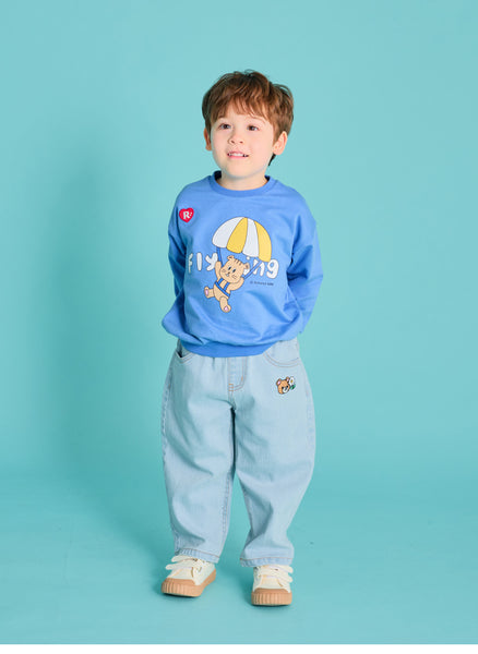 Floral Denim Pants Light Blue