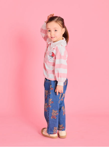 Floral Ruffle Collar T-shirt Pink