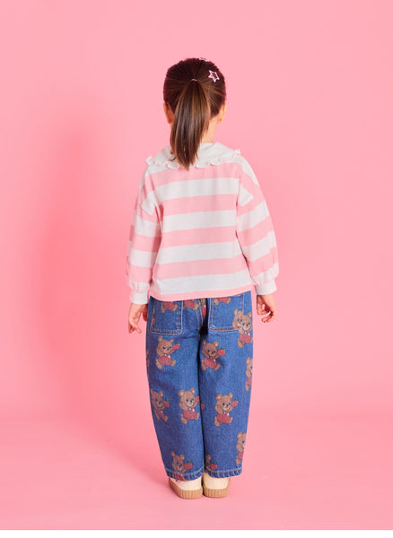 Floral Ruffle Collar T-shirt Pink
