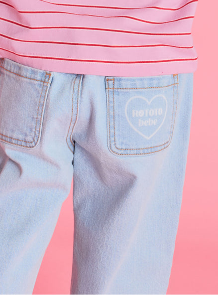 Floral Denim Pants Light Blue